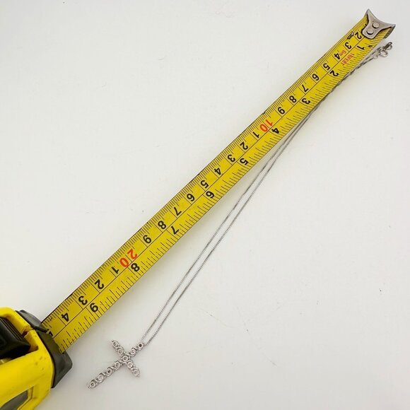 Beautiful Cross Necklace with Natural Diamonds in Illusion Setting and 18" Sterl - Picture 9 of 10